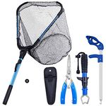 Bombrooster 4PC Kayak Fishing Tool Kit - Foldable Fishing Landing Net, Fish Gripper, Fishing Pliers, Hook Remover for Fishermen