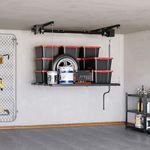 GarveeTech Overhead Garage Storage Rack, Heavy Duty Adjustable 4x4 ft Ceiling Mounted Storage Racks, 350 Lb Capacity Overhead Garage Storage Rack with Manual Safety Lock for Garage Ceiling Storage