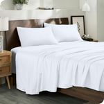 Bare Home 100% Organic Cotton Sheet Set - Smooth Sateen Weave - Warm & Luxurious (Queen, White)