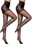 CozyWow 2 Pack Sheer Pantyhose for Women, Ultra Thin Control Top Tights, 20 Denier Tights Hosiery Stockings with High Waist (Black,S)