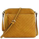 FashionPuzzle Chevron Quilted Medium Crossbody Bag with Tassel Accent, Mustard, One Size