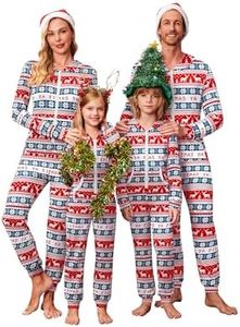 Ekouaer Christmas Matching Family Onesie Pajamas Hoodie One Piece Pajamas Zipper Thermal Sleepwear with Pockets Family Christmas Deer Print 7-8Y