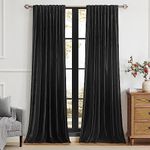 PRIMROSE Black Curtains 120 inch for Living Room Velvet Drapes Blackout Rod Pocket Back Tab Window Treatment Semi Room Darkening Decor Curtains for Bedroom Set of 2 Panels