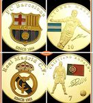 GOLD MINT Spanish Proof Set of 2 Soccer Legends Messi and Ronaldo 1Oz Huge 24kt Gold Dip Signature Autograph Medal Coins