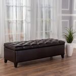 LEGACY OF COMFORT Amalfi 2 Seater Sofa Upholstered Ottoman Bench with Storage, for Living Room, Bedroom, Entryway (Brown Leather)