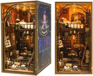 DIY Book Nook Kit - 3D Wooden DIY Miniature House Book Nook, Wooden Puzzle Bookends with LED Light, Puzzle Wooden Art Bookshelf Insert Decor, Magic Room Model Kit for Adult Building