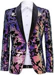 PYJTRL Men Fashion Purple Colorful Velvet Sequins Blazer (Purple, L)