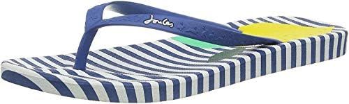 Joules Women's Flip-Flop, Blue Lemon Stripe Lemonstrp, 5