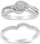 Haus of Brilliance .925 Sterling Silver 1/3 Cttw Composite Diamond Frame Bypass Bridal Set Ring and Band (I-J Color, I2-I3 Clarity) - Ring Size 11