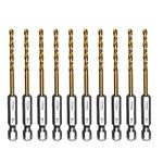 amoolo 1/8" Hex Shank Drill Bits (10Pcs), Premium 4341 HSS Titanium Impact Hex Drill Bits for Wood, Steel, Metal, Plastic, Quick Change Design