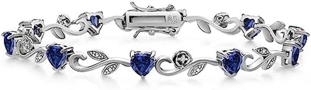 Gem Stone King 925 Sterling Silver Heart Shape Blue Created Sapphire and White Lab Grown Diamond Greek Vine Flower Tennis Bracelet For Women (5.04 Cttw, 7.75 Inch), Metal Gemstone, Created Sapphire and Lab Grown Diamond Created Sapphire lab-grown-diamond