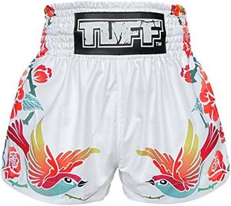 Tuff Sport Muay Thai Shorts Boxing Shorts Traditional Styles MMA Workout Kickboxing Training (M, TUF-MS618-WHT)