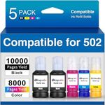 Remanufactured Ink Replacements for Epson 502 Ink Refill Bottles Work with EcoTank ET-2760 ET-2850 ET-3850 ET-3760 ET2760 ET2750 ET2700 ET-4760 ET-3710 ET-3850 ET-3750 ET-4850 ET4750 Printer(5 Pack)