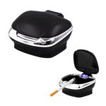 povtii Car Ashtray with Lid, Flame Retardant Car Cigarette Ash Trash Can with Led Light, Waterproof Plastic Mini Ashtray Suitable for Most Vehicles, Universal Car Accessories (Black)