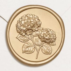 UNIQOOO Wax Seal Stickers - 3D Hydrangea Floral Wedding Invitation Envelope Seal Stickers, 50 Pcs Self- Adhesive Light Gold Flower Stickers, Perfect for Invitation, Gift Wrapping, Christmas