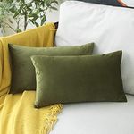 MUDILY Pack of 2 Soft Velvet Decorative Back Protect Oblong Throw Pillow Covers Rectangle Cushion Case Decor Handmade Pillowcases for Sofa Chair Bed Bench, Olive Green 12 x 20 Inch 30 x 50 cm