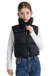 SOLOCOTE Girls Puffy Vest Coat Water-Resistant Warm Winter Sleeveless Kids Jacket SLN2355-Black-14Y