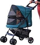 Pet Gear No-Zip Happy Trails Pet Stroller for Cats/Dogs, Zipperless Entry, Easy Fold with Removable Liner, Safety Tether, Storage Basket + Cup Holder, 3 Colors, NEW Emerald