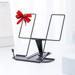 MSDADA Metal Book Stand for Desk, Adjustable Reading Rest Book Holder, Portable Cookbook Documents Holder, Sturdy Typing Stand for Recipes Textbooks Tablet Music Books with Page Clips (Black)