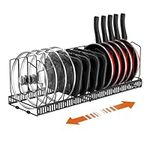 Housolution Pot Lid Organizer, Upgraded Expandable Pot and Pan Organizer with 14 Adjustable Dividers, Pot and Pan Storage Rack Lid Holder for Cabinet, Black