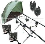 Oakwood Carp/Pike Fishing Kit 2 Rods 2 BTR/Free Spool Reels Pod+2 Alarms+Shelter/Bivvy