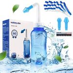 WATERPULSE Neti Pot Sinus Rinse,300ML Nasal Irrigation with 60 Nasal Wash Salt Packets and Sticker Thermometer，Nose Washing Cleaner Bottle Cleaner Pressure for Adult & Kid BPA Free