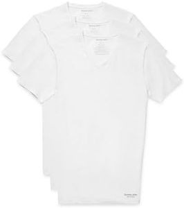 Tommy John Men's Luxe Modal V-Neck Undershirt - Stay-Tucked Fit, 3-Pack, White, Large