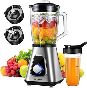 SHARDOR 1200W Blender for Shakes and Smoothies, Countertop Blender and Personal Blender Combo, 52oz Glass Jar, 22oz Travel Cup, 3 Adjustable Speed for Frozen Fruit Drinks, Smoothies, Sauces, Silver