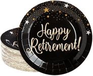 BLUE PANDA 80 Pack Happy Retirement Paper Plates for Party Supplies, Star Design, Black (9 in)