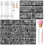 TYXHXTF Pack Of 14 French Nail Stamp Kit,Nail Art Stamping Templates Manicure Tool Kit,Nail Art Jelly Stamper With Silicone Cushion,Nail Stamp,Gel Nail Polish Set For Diy Nail Art Designs