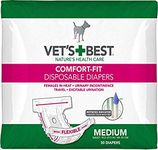 Vets Best Comfort Fit Dog Diapers | Disposable Female Dog Diapers | Absorbent with Leak Proof Fit | Medium, 30 Count,White