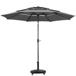 Yaheetech 3-Tier Patio Parasol with Wheeled Base 10ft Vented Sun Shade Large Market Table Umbrella Including Heavy-Duty Resin Base Stand for Yard/Garden/Park Grey