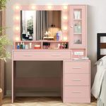 Eloklem Dressing Table with Mirror and Lights, Modern Makeup Vanity Desk with Multi-Function Socket Makeup Vanity Makeup Table with Drawer & 3 Lighting Modes for Women Girls (pink)