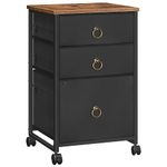 HOOBRO Mobile File Cabinet, Rolling Printer Stand with 3 Drawers, Office Cabinet, Fabric Vertical Filing Cabinet fits A4 or Letter Size for Home Office, Black and Rustic Brown BFK30WJ01