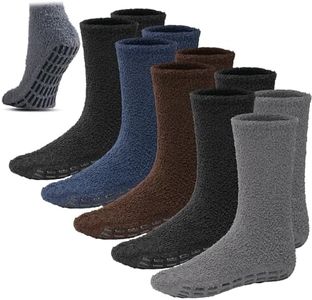 Debra Weitzner Men Fuzzy Socks Grip Plush Sleeping Soft Anti-Skid 5 Pairs