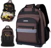 XINHESDEN Tool Bag Backpack, Heavy Duty Tool Backpack Bag with Waterproof Molded Base, Electrician Work Pack for Hand Tools, Multi Pockets Tool Storage Organizer for Contractor, HVAC Techs, Brown
