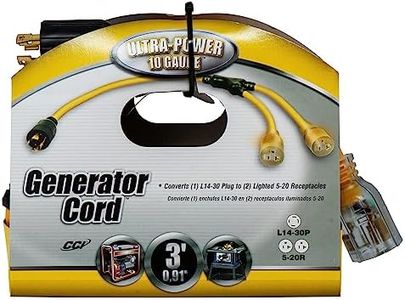 Coleman Cable 01934 3-Foot Generator Power Cord Adapter 10/4 Splitter Y Adapter L14-30P to (2) 10/3 Lighted 5-20R