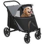 PawHut Dog Stroller, Foldable Pet Pram Dog Pushchair Buggy with Adjustable Canopy for Medium and Large Breeds, Black