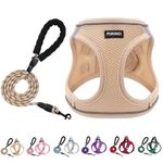 PUKAKO Puppy Harness and Leash Set, Small Dog Harness and Leash Set, Step in Small Size Harness with Soft Mesh and Reflective Bands for Extra-Small/Small Dogs, Khaki， XXS