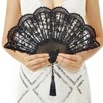 BABEYOND Lace Hand Fan Non-Foldable Vintage Bridal Handheld Fans with Plastic Beads and Embroidered for Wedding Decoration Dancing Party