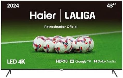 Haier Direct LED 4K UHD H43K800UX - Smart TV 43", Google TV, Dolby Audio y Dolby Vision, HDR 10, Smart Remote Control, Google Assistant, Bluetooth 5.1, DBX TV, HDMI 2.1 x 4, Sin Marcos, 2024
