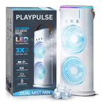 Playpulse® Portable Double Ended Spray Fan with Powerful Cooling, Adjustable 3-Speed Modes, USB Rechargeable Battery, Oscillating Feature, Remote & Touch Control, and Ice Chamber for Extra Chill-00221