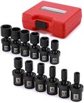 MIXPOWER 12 Pieces 1/4" Drive Metric Shallow Universal Impact Socket Set, CR-MO, Swivel Socket with Flexible Wobble, 5mm - 15mm