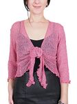 Mimosa Ladies Crochet Shrug Bolero Glitter or Plain Super Stretchy Lace Fish Net Tie at Waist Bolero Open Cardigan Fits UK 6-28