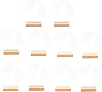 fengman123 Lot de 10 porte-cartes de table naturels avec plaque acrylique ronde en bois pour mariage numéro de table marque-place porte-photo
