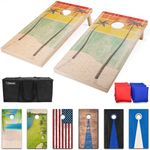 GoSports Regulation Size Premium Wooden Cornhole Set - Includes Two 4 ft x 2 ft Boards, 8 Bean Bags, Carrying Case and Game Rules - Retro Beach