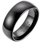JewelryWe 8mm Black IP Comfort Fit Classic Dome Men's Ladies Unisex Tungsten Carbide Ring Anniversary/Engagement/Wedding Band : UK Size - X