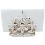 Fleur De Lis Napkin Holder, White Distressed Finish, French Themed Décor, Stylish Tabletop Decoration, 5.5 Inches