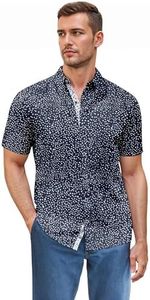 ETHANOL Men Classic Slim Fit Woven Short Sleeve Wrinkle Resistant Print Shirt MST46568 STST Navy L