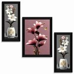 SAF flower pot wall painting for Wall Decoration - Set Of 3, 3d modern art Painting for Living Room Large Size with Frames for Home Decoration, Hotel, Office Paintings 61 cm x 36 cm SANFS36037